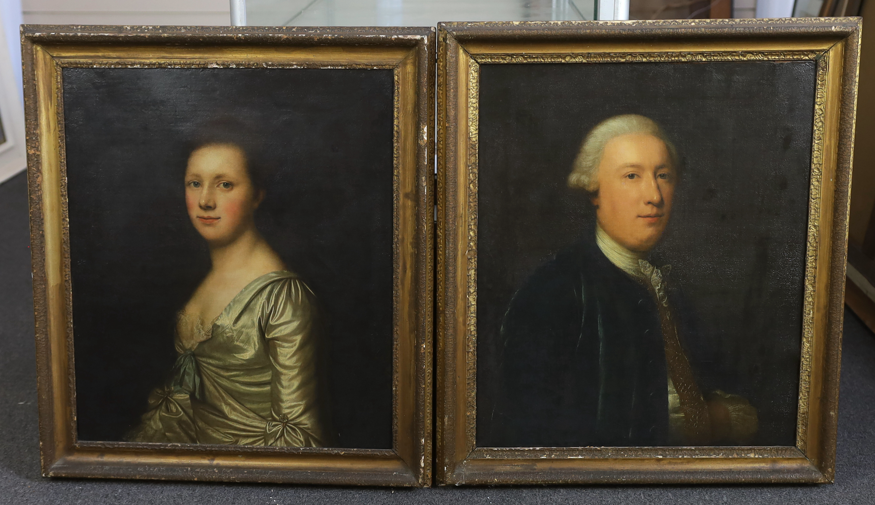 Attributed to Allan Ramsay (Scottish, 1713-1784), Portraits of Samuel Waring and his spouse, oils on canvas, a pair, 61 x 51cm